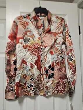 NWT Hype Y2K 100% Silk abstract floral button Blouse Small